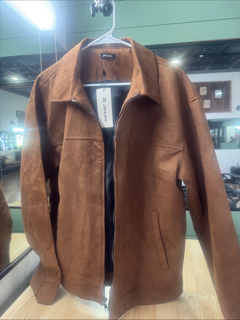 Men's Brown Suede Zip-Front Jacket Large NWT
